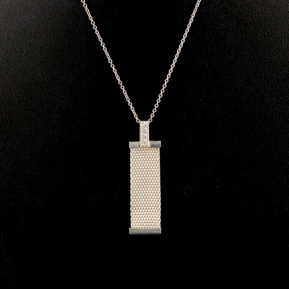 Tiffany & Co. Somerset Sterling Silver and Diamond Mesh Bar Pendant Necklace